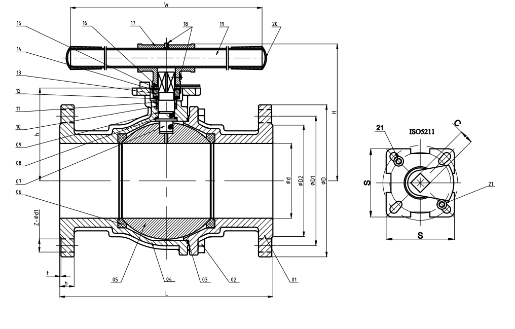 ANSI 150 flanged Stainless Steel Fire Safe Ball Valve Construction